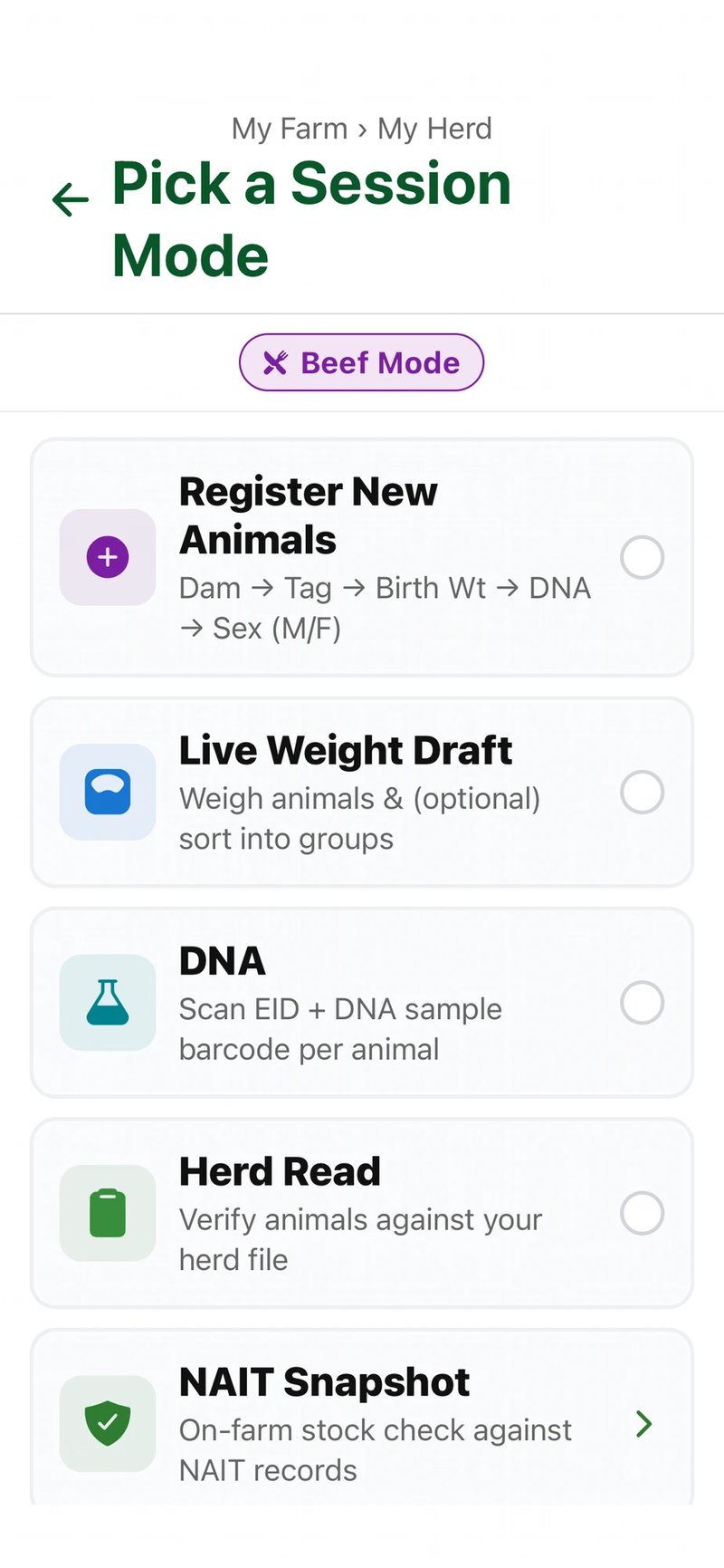 Pick a Session Mode — Arvo app screenshot